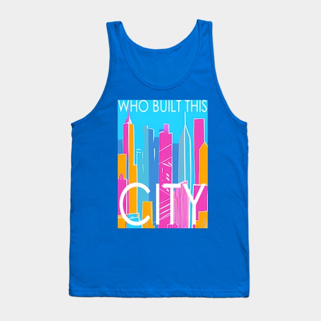 Who built this city! , Skyline in the sea border, pastel color, pink, cyan, chalk art Tank Top by AISHOPPE